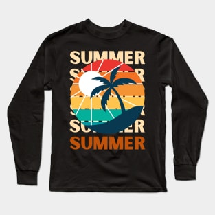 Hello summer sunset Beach summertime Adventure travel lover palm tree sun Long Sleeve T-Shirt